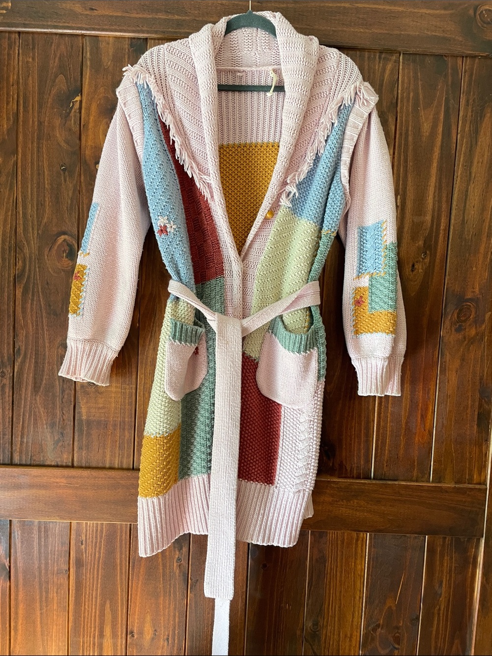 LoveShackFancy Franco Oversized Patchwork Cardigan in Pink